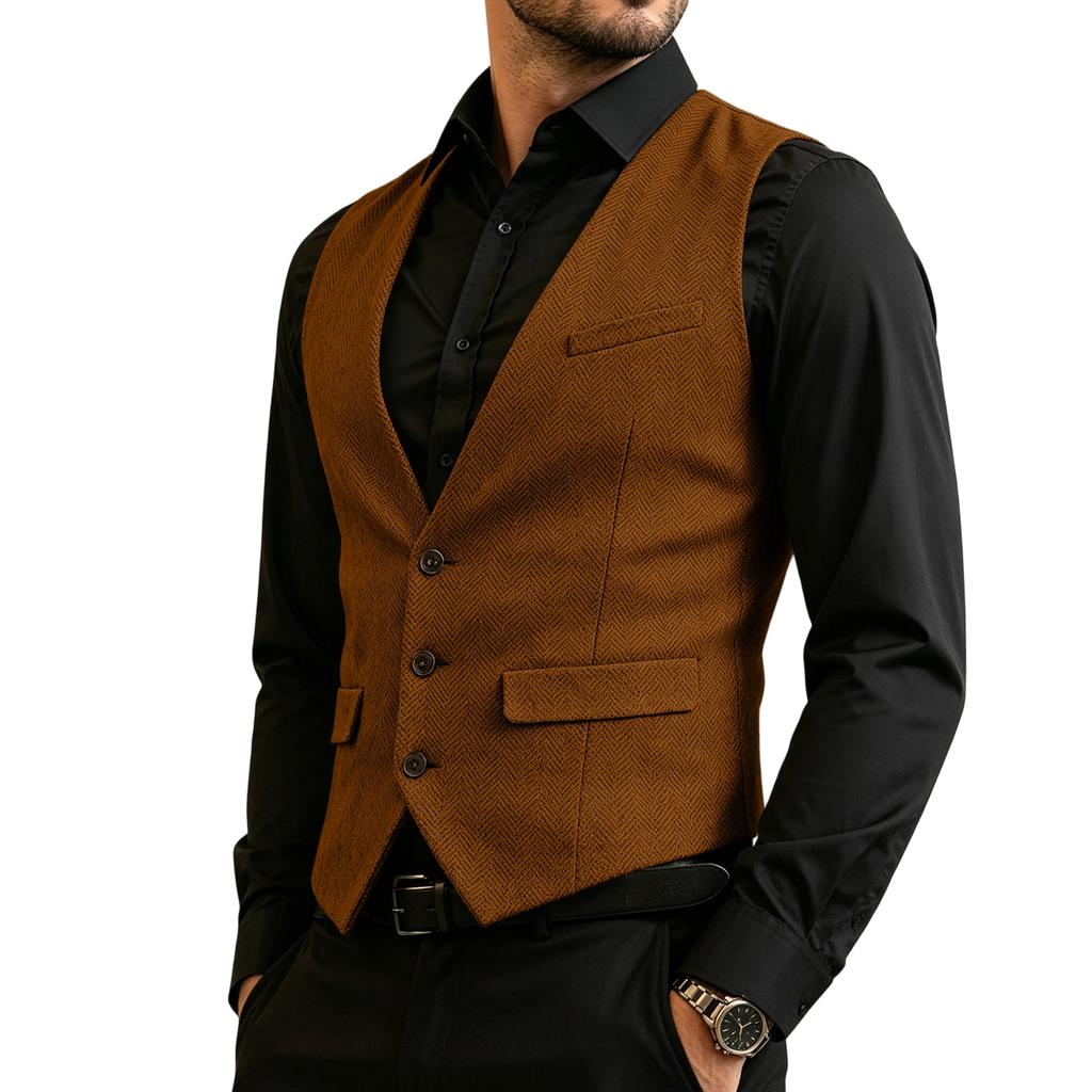 Herren Business Weste Slim Fit Formale Weste Knopfleiste Anzugweste mit Mehreren Taschen für Büro und Freizeit