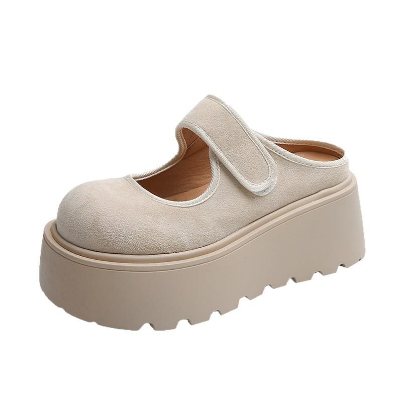Velcro bag head half slippers spring 2025 new retro versatile small man height increase thick sole outer wear single shoes