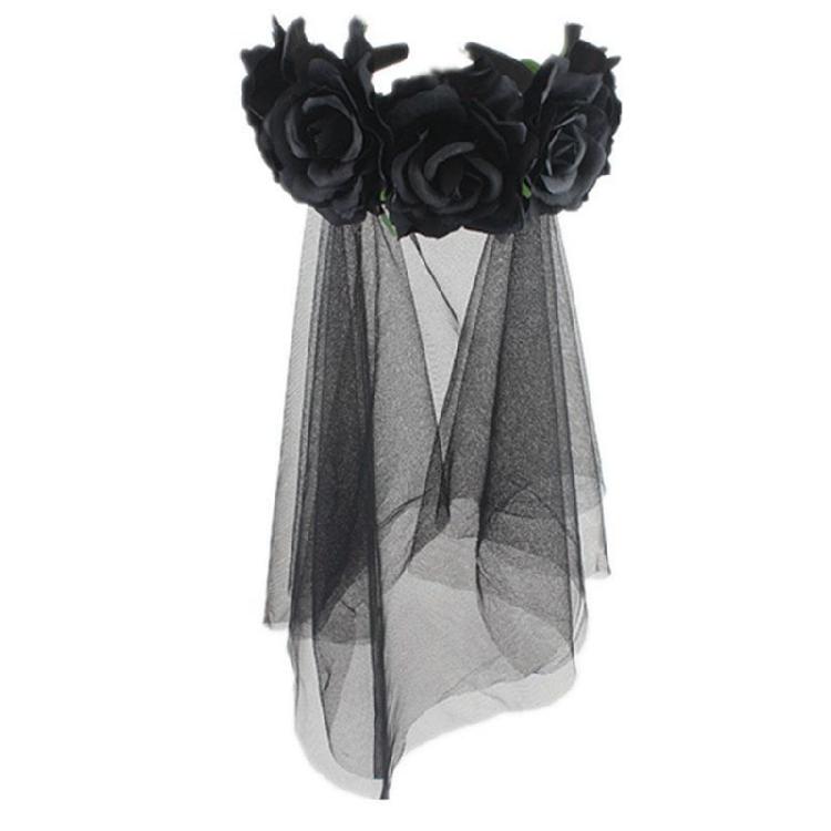 Halloween Floral Veil Headbands Mesh Lace for Women Cosplay Carnival Hair Props