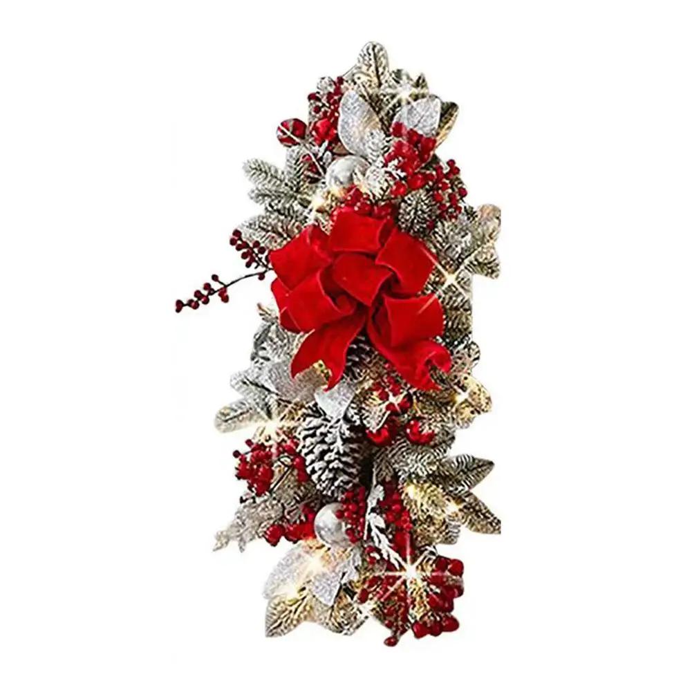 Christmas Staircase Decorations With LED Lights Bow Pine Cones Baubles Festive Stair Rail Ornaments For Xmas Home Party Dec D3D1