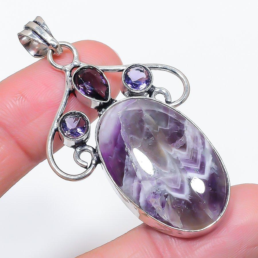 

Natural Chevron Amethyst, Amethyst 925 Sterling Silver Pendant 2.36 u5E05