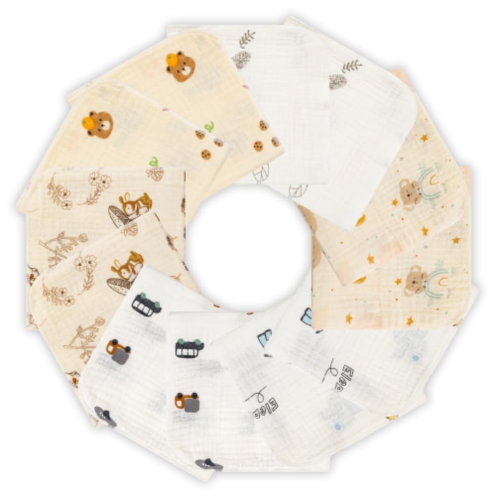 

Gauze Gauze Baby Bibs Gauze of 12 Ibul Car Handkerchiefs, Towels, - 2-Ply Handkerchiefs, 100% Cotton, 3030cm (Set 4-Ply Gauze, Pattern)