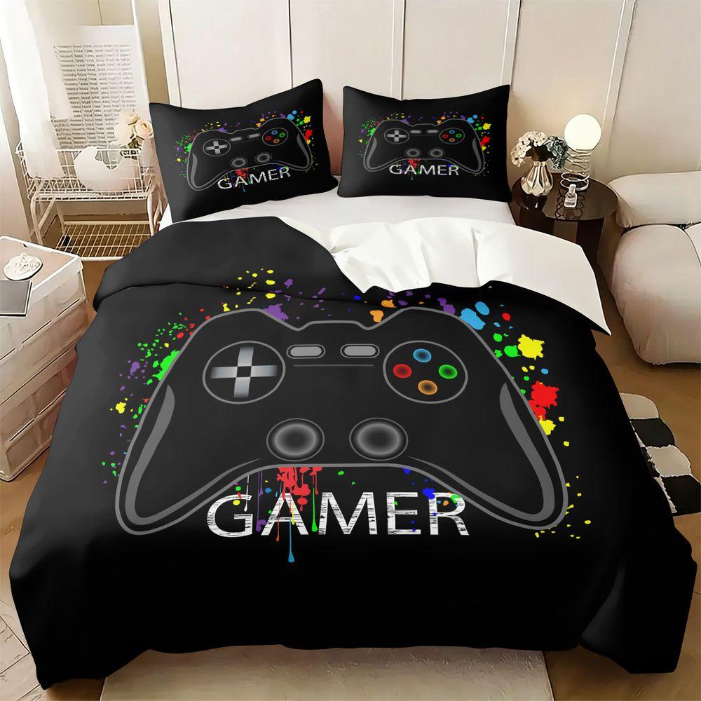 2/3Pcs Gamer Video Game Duvet Cover Set(1 Duvet Cover & 1/2 Pillowcase) Soft Breathable Bedding Set Perfect For Teen Bedroom