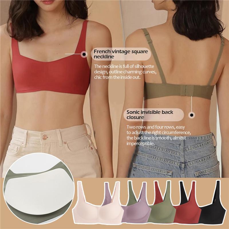 French Square Neck Jelly Strips Bra Soft Support No Steel Ring No Trace Thin Gather Underwear Women'S Comfortable Bra
