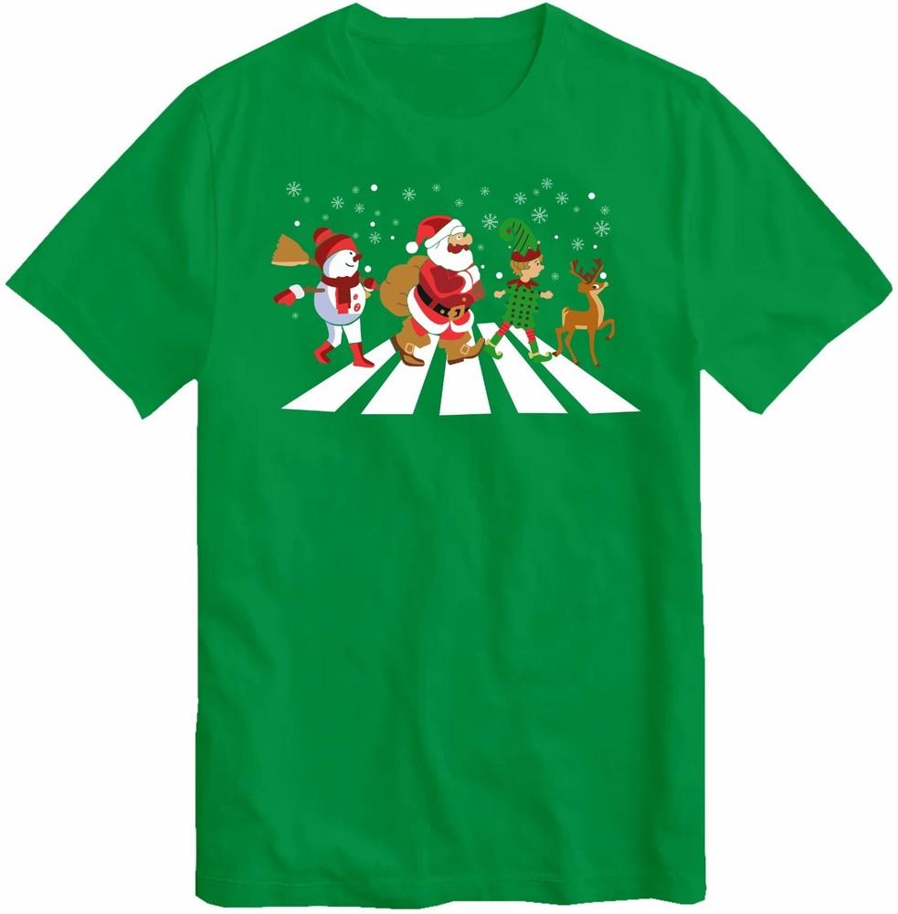 Elf Santa And SnowUnisex Road Tshirt Christmas Abbey Road T Shirt Baby Rudolph Tee S