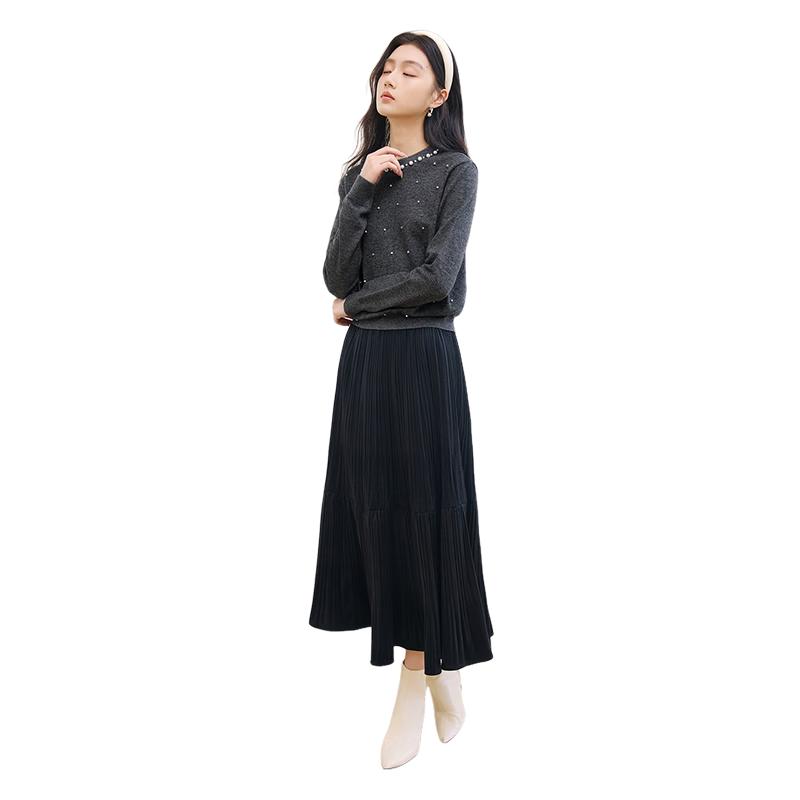 Xiangying Women s Beaded Round Neck Knit Sweater M