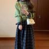Luxury Petite French Knitted Green Sweater Dress for Women - Autumn/Winter 2024
