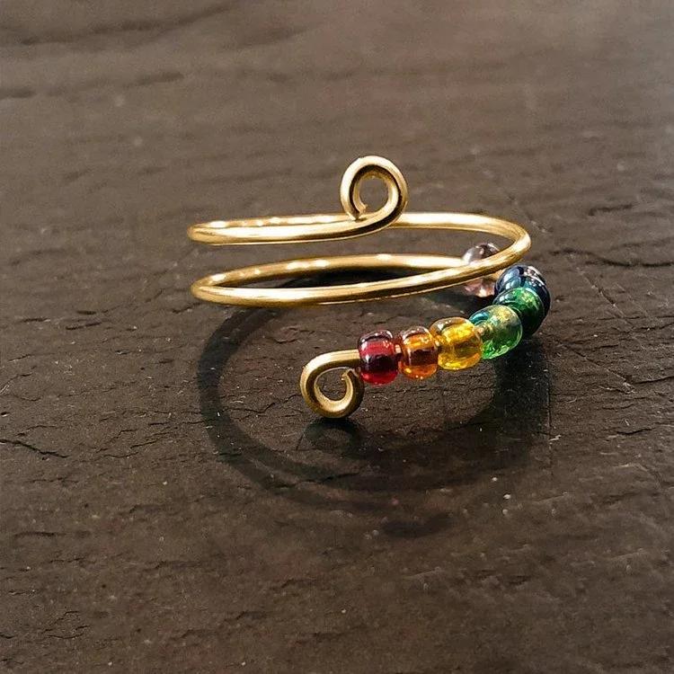 Duhový korálkový prsten proti úzkosti pro ženy, volně otočný, antistresový, nastavitelný, spinner, fidget kroužek, bohémské šperky, vánoční dárky