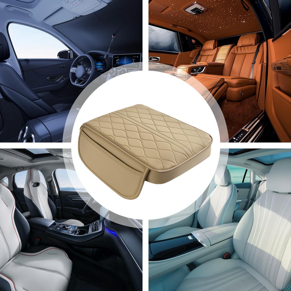 Leather Car Armrest Mat Uiversal Interior Auto Armrests Storage Box Mats Dust-proof Cushion Cover Armrest Protector W/Organizer