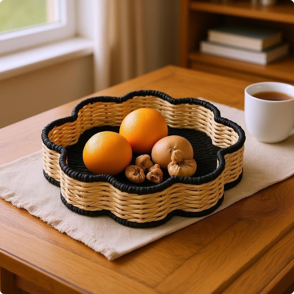 2 Pieces Paper Rope Basket Decorative Rattan Tray Basket Imitation Rattan Tray Natural Look Home Storage Eco-Friendly