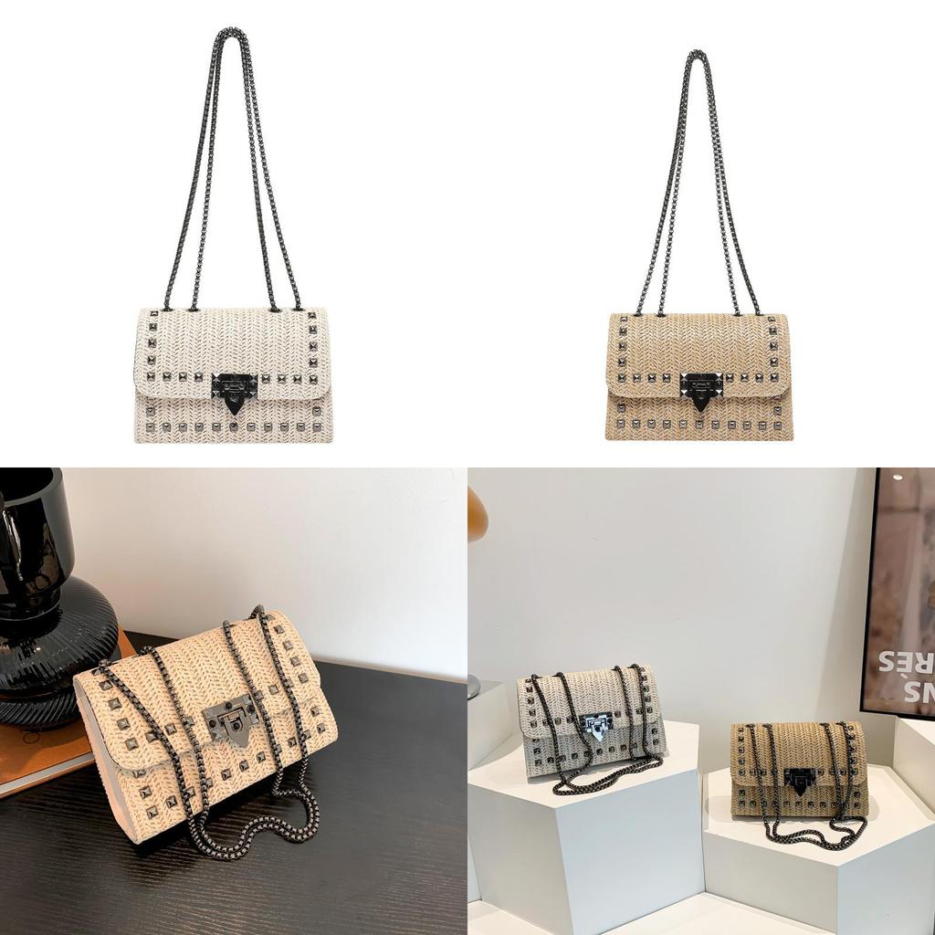 2024 New Fashion Diamond Grid Rivet Bag Women Street Trend Pu Shoulder Bag