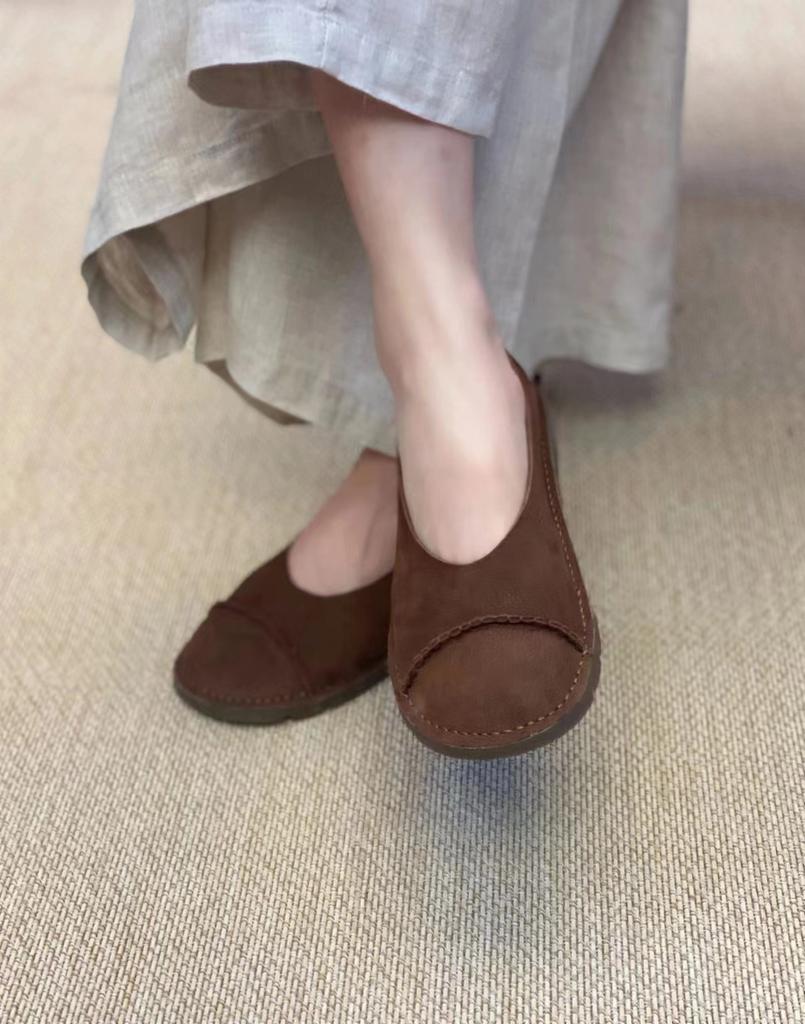 First layer cowhide handmade single shoes women's retro literary cotton and linen style soft sole soft leather women's shoes