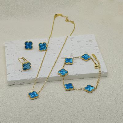 4PCS Clover Bracelet, Necklace, Earrings, Ring, Four Piece Set, Fashionable Jewelry Gift