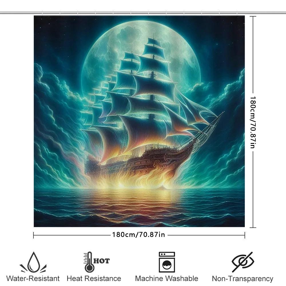 Blue Moon Fantasy Ship Shower Curtain Waterproof Bathroom Decor For Home Decoration