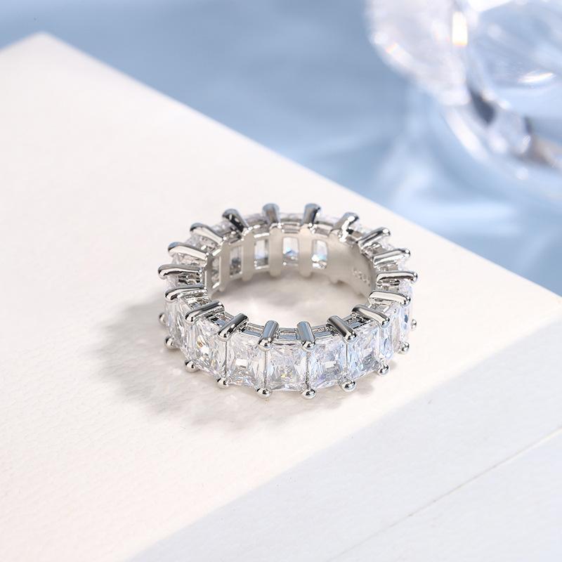 European and American Exaggerated Diamond Set Personalized Rectangular Zircon Square Ring for Women