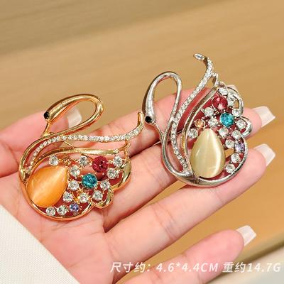 Korean Anti-Light Retro Drip Corsage Alloy Diamond-Encrusted Swan Brooch, Advanced Texture Hollow Large Clothes Accessories