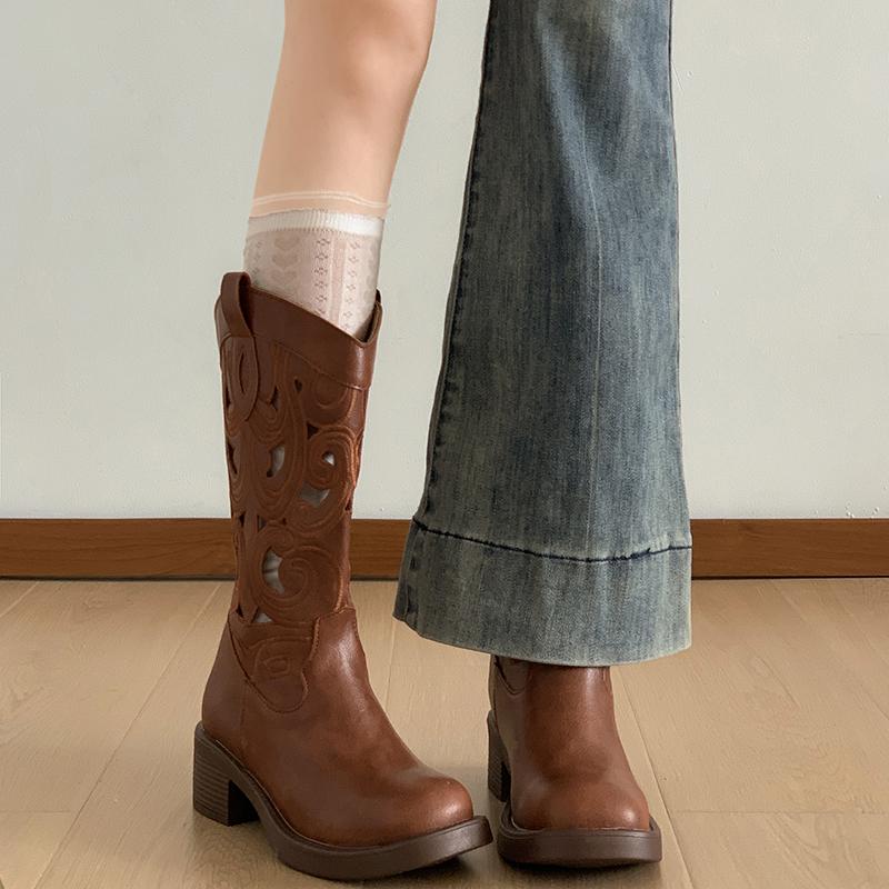 Modă Punk Vintage Decupate Femei Cizme Cowboy Vestice Toamnă Dama Casual Toc Gros Lung Botas Zapatos De Mujer