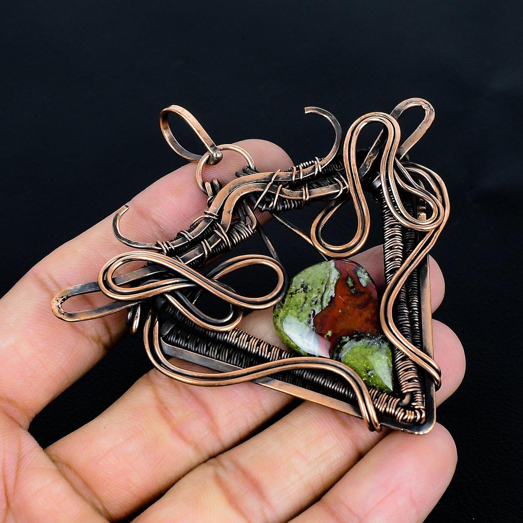 Dragon Blood Stone Pendant, Handmade Gemstone 999 Copper Wire Wrap Pendant Antique Jewelry, For Gift Copper Jewelry
