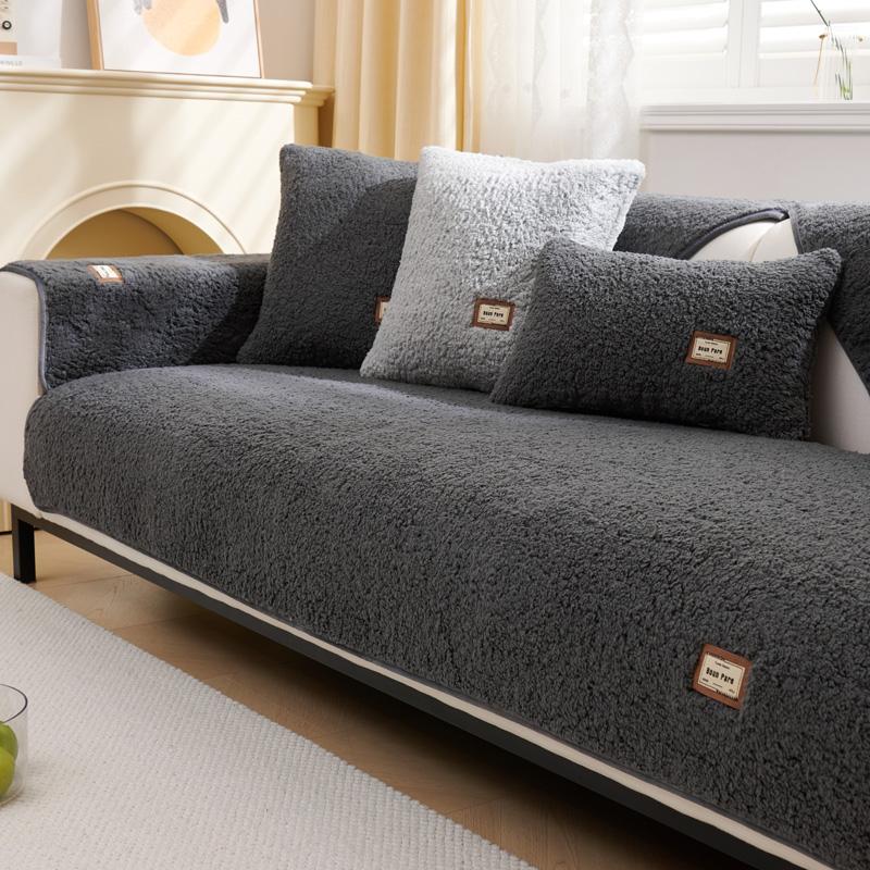 

Шерстяной чехол для дивана, универсальный тканевый чехол для дивана для гостиной, плюшевый нескользящий чехол для дивана, утолщенное теплое полотенце, дышащие подушки 70x70cm темно серый