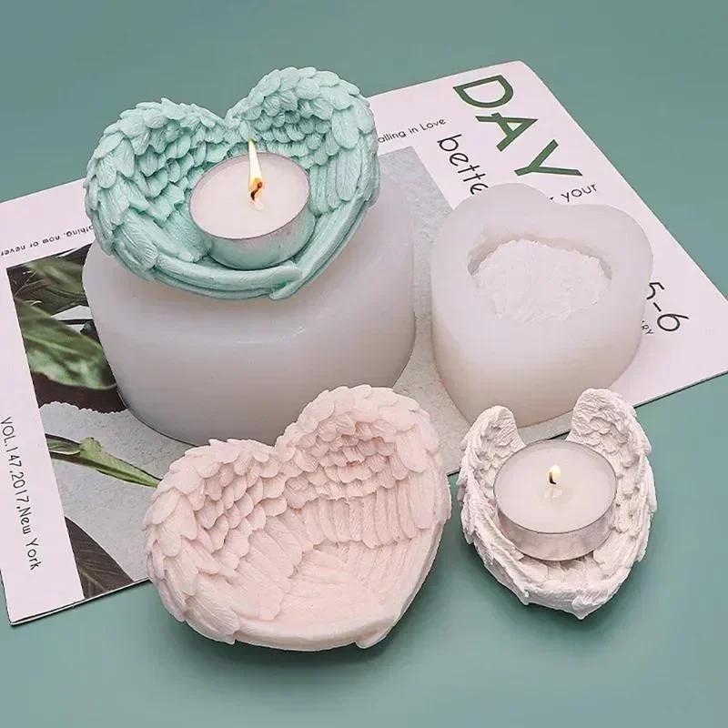 Creative Shape Diy Handmade Angel Heart Shape Wings Silicone Mold Office Storage Ornaments Candle Holder Mold Making Supplies