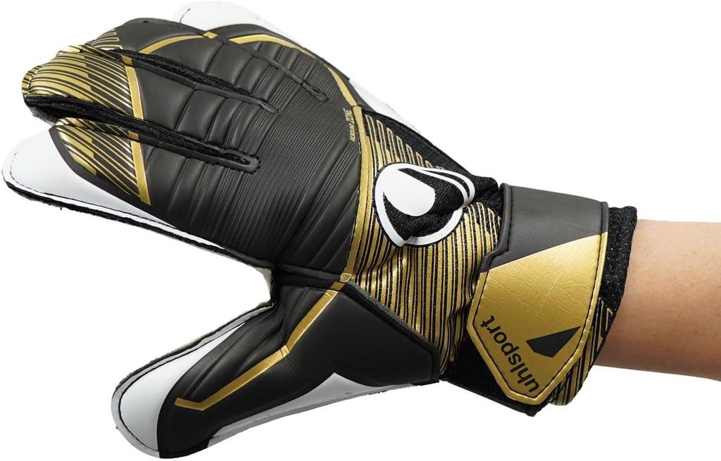 Uhlsport Practice Soccer GK Keeper Gloves Powerline Elite Starter Soft 1011312 02 3 Black X Gold X White