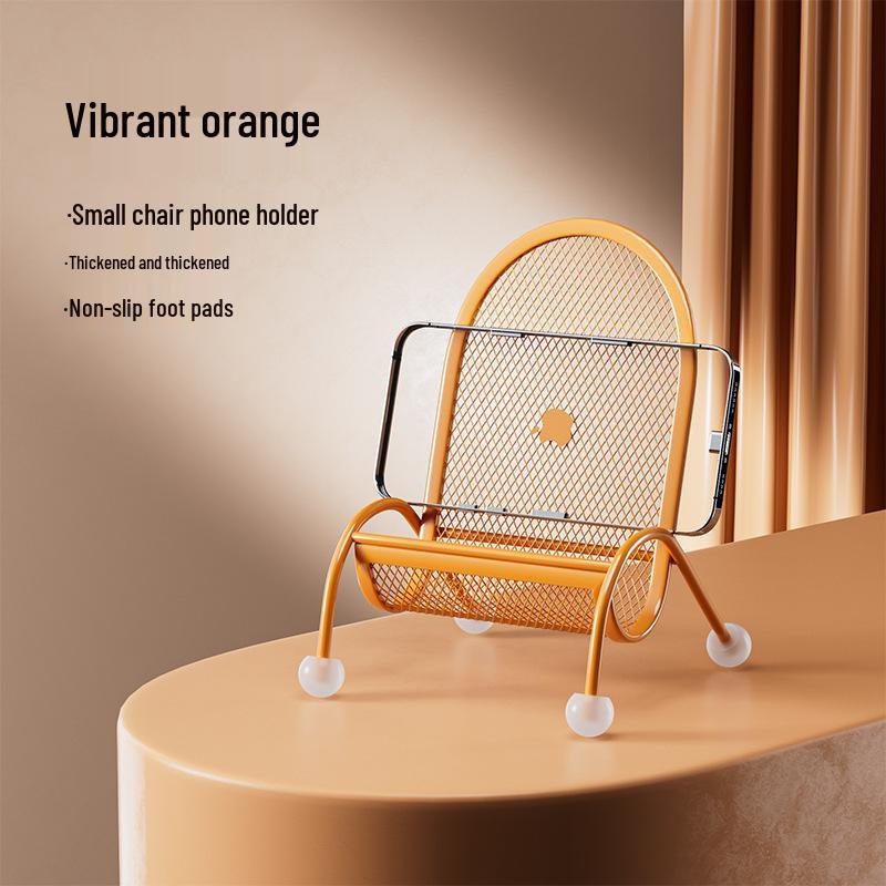 Metal Small Chair Phone Holder Tray: Creative Desktop Ornament & Storage Stand