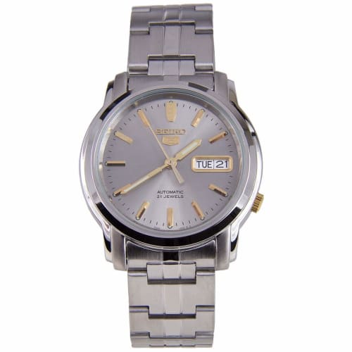 Seiko 5 Automatic Men's Watch with Gold Indexes, Gray, SNKK67K1