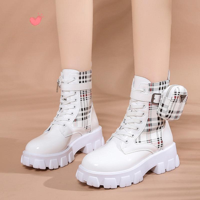 Martin Boots für Damen 2024 Neu Europäisch und Amerikanisch Plus Print Kleine Ledertasche Schwammkuchen Dicke Sohle Schnürstiefel Kurzer Schaft Damenstiefel