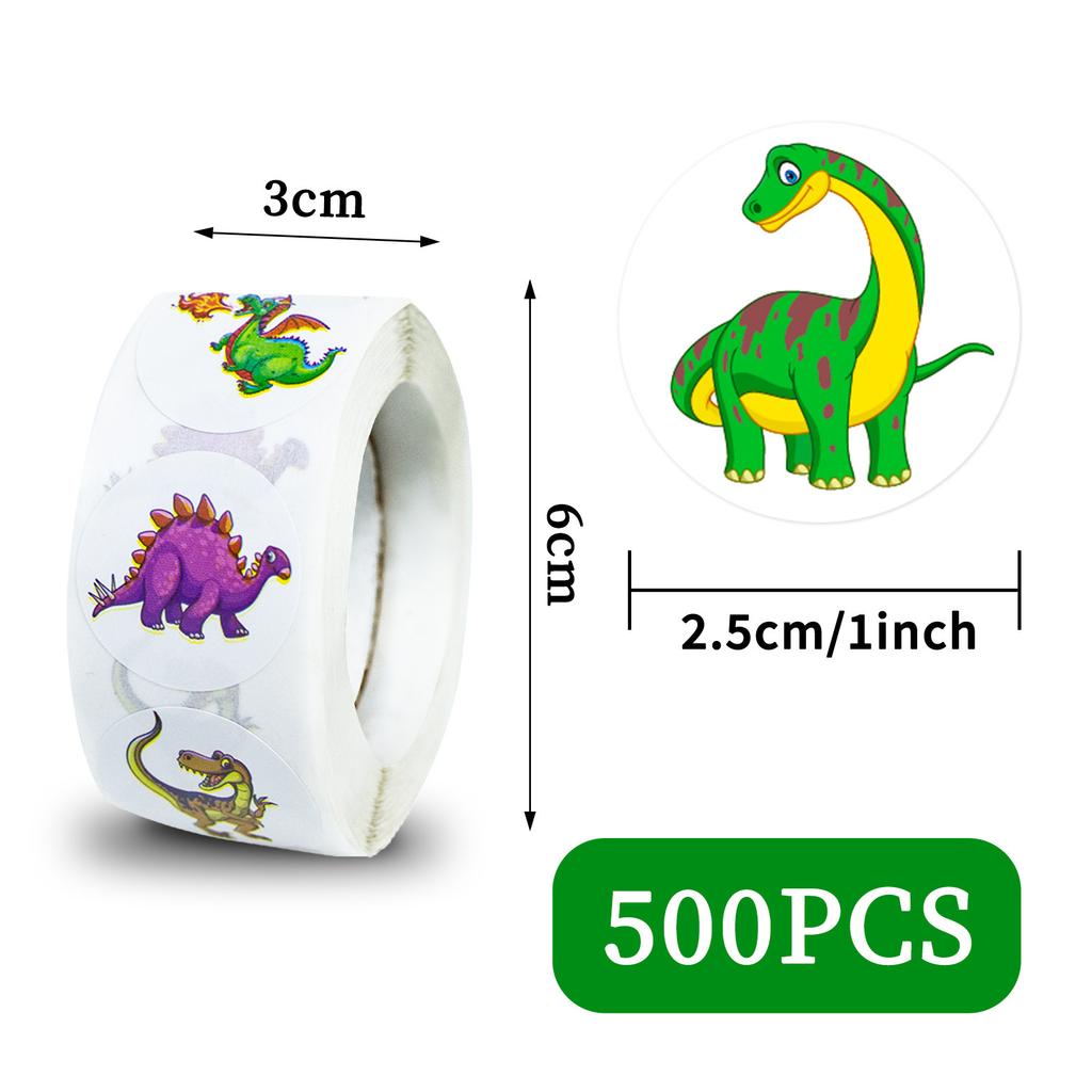 500 Rolls Dinosaur Reward Stickers Roll Rolls Stickers Hand Account Materials Decorative Materials Cute Sealing Stickers