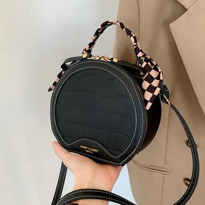 New Stone Pattern Women Small Round Bag Fashion Crossbody Bags Female Shoulder Bags PU Leather Ladies Silk Scarf Handbags