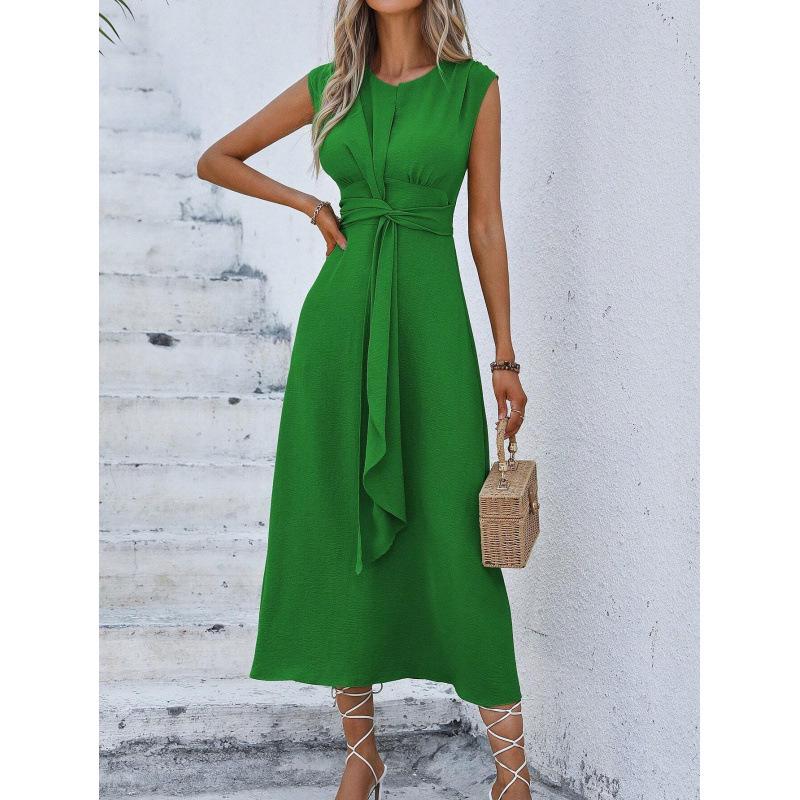 2026 Summer Women's Solid Color Elegant Lace-up Long Dress