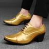 2026 Luxury Golden High Heel Shoes Men Fashion Business Formal Shoes Man Wedding Shoes Size 46 Pointed Toe Leather Shoes Men