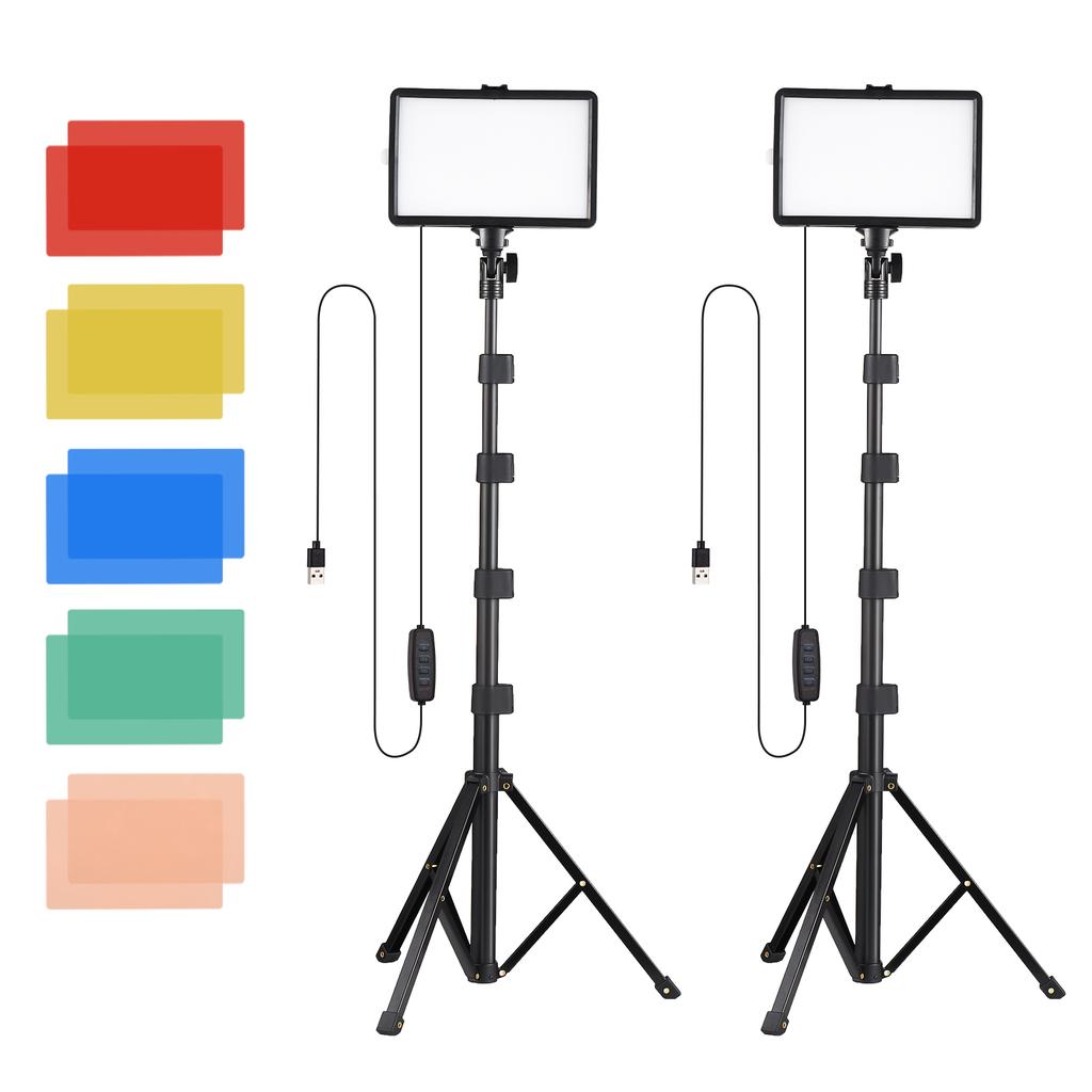 2 Pack USB LED Video Lights Kit Bi Color Temperature Fill Lights 10 Level Brightness with Light Stands Color Filters