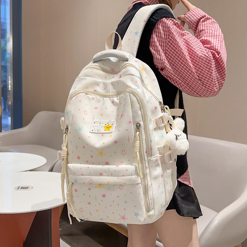 Schoolbag Japanese Ins New Schoolbag Fresh and Sweet Star Printed Backpack for Junior High School Students Casual and Lightweight Backpack