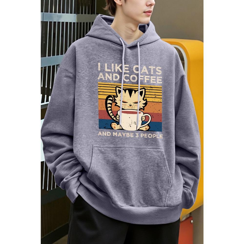 Dámská mikina s kapucí Y2K s roztomilým kočičím vzorem pijícím kávu, fleecová módní mikina, oversized, streetwear, podzimní, měkké mikiny s kapucí