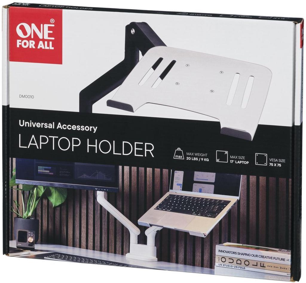 Support Pour Ordinateur Portable - ONE FOR ALL - Vesa 75 - 10 À 17'' Max - 9 Kgs Max - Rebord Et Sangle De Sécurité