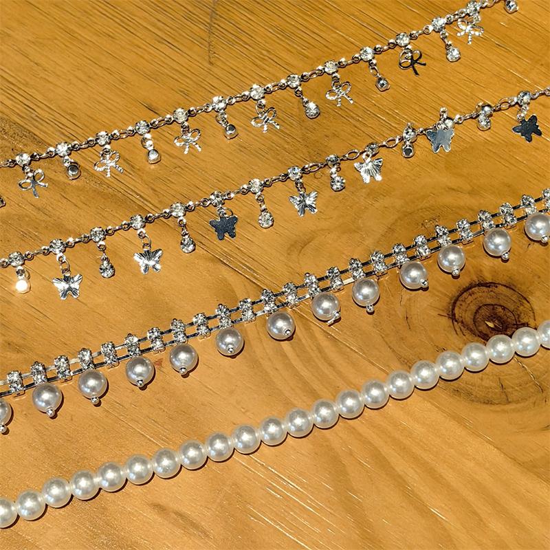 Pearl Zirconia Rhinestone Chain Shoe Buckle Bow Pendant String Shoes Accessories Bag Pendant Key Chain Shoe Decoration