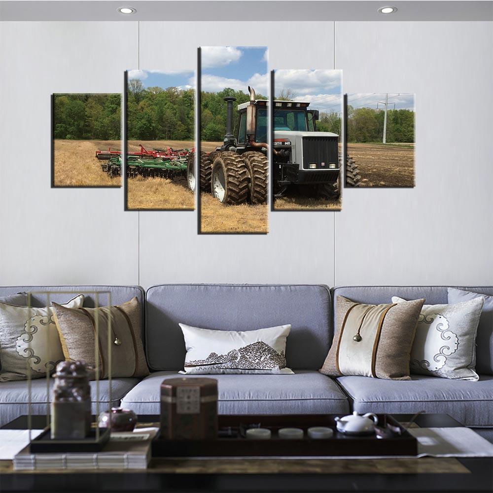 5 Panel Posters Retro Tractor Harvest On Farm Wall Art Pictures Home Decor Modular Canvas HD Paintings Living Room Decoration