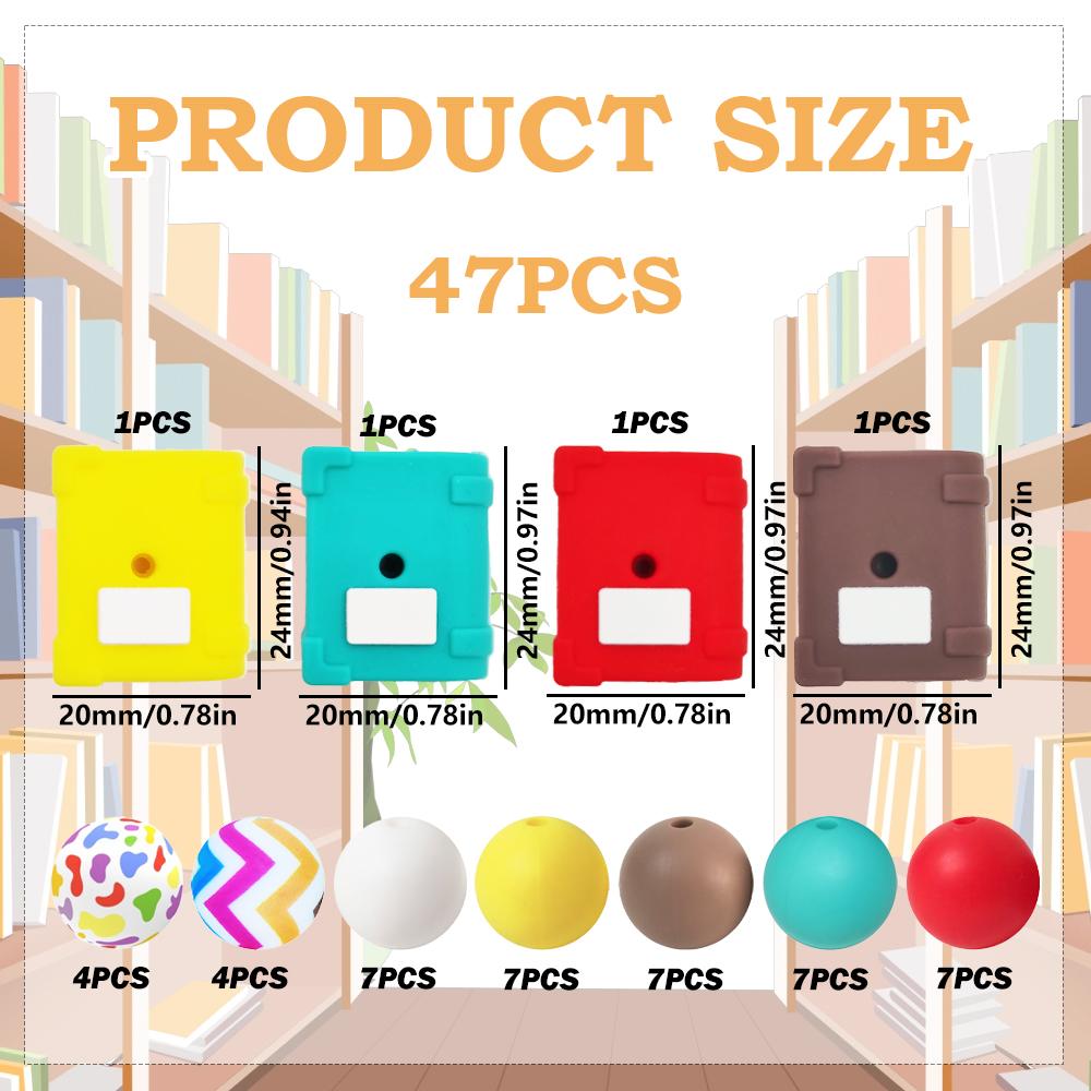 

47PCS multi-color book silicone bead set, perfect for DIY handmade crafts such as keychains, necklaces, bracelets, etc