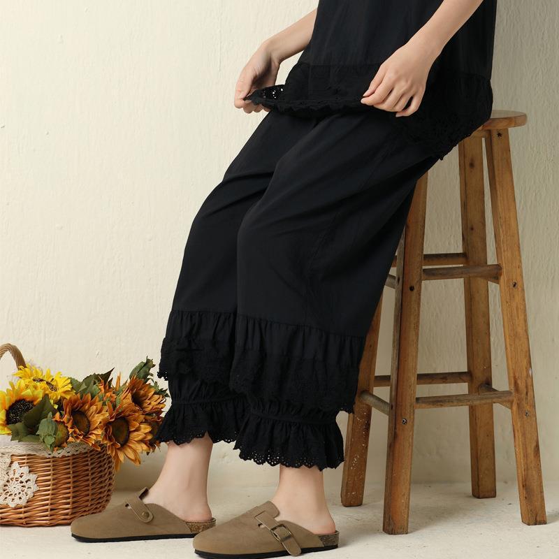 Japanese Mori Girl Embroidered Lace Wide-Leg Pants - 2023 New Loose Casual Style