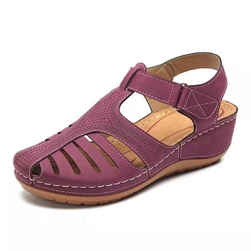 Summer Trend Daily Baotou Medium Heel Velcro Wedge Heel Sandals Women's Large Size Casual