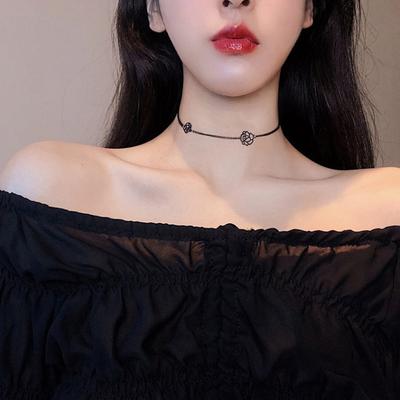 Koreai kamélia nyakláncok gótikus fekete rózsa rövid nyaklánc nyakláncok Choker