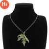 Hi New Trendy Vintage Bronze Color Maple Leaves Pendant Necklace Big Leaf Charm Long Chain Necklaces Women Jewelry Gifts