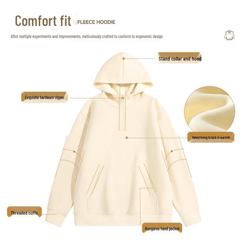 MINISO Men's Hooded Half-Zip Fleece Sweatshirt