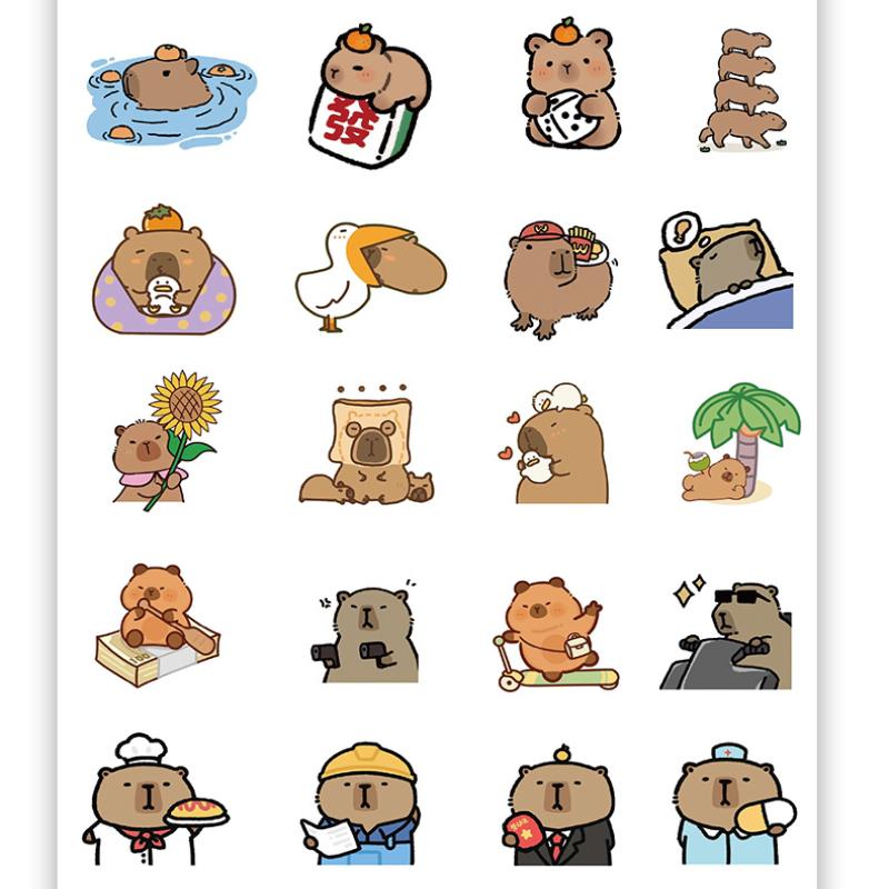 100Pcs/Set Cartoon Capybara Sticker Fun Diy Kid Toy Gift Decorative Decal Junk Journal Laptop Phone Luggage Bottle Waterproof