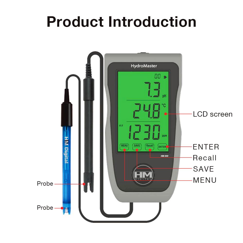 HM500 4 in1 Multi Parameter Tester pH EC TDS Temperature Tester PH Meter Water Quality Tester Monitor for Aquaculture Hydroponic