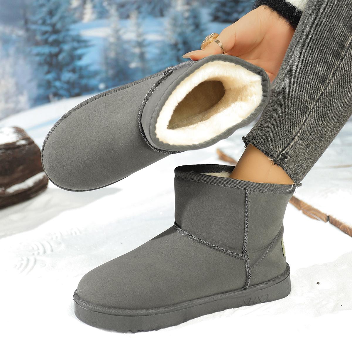 

Fashion Platform Spliced Suede Snow Boots 2025 Women s Fashion Winter Round Toe Pullover Foot Plus Fleece Thickened Flat Cotton Boots 41 серый