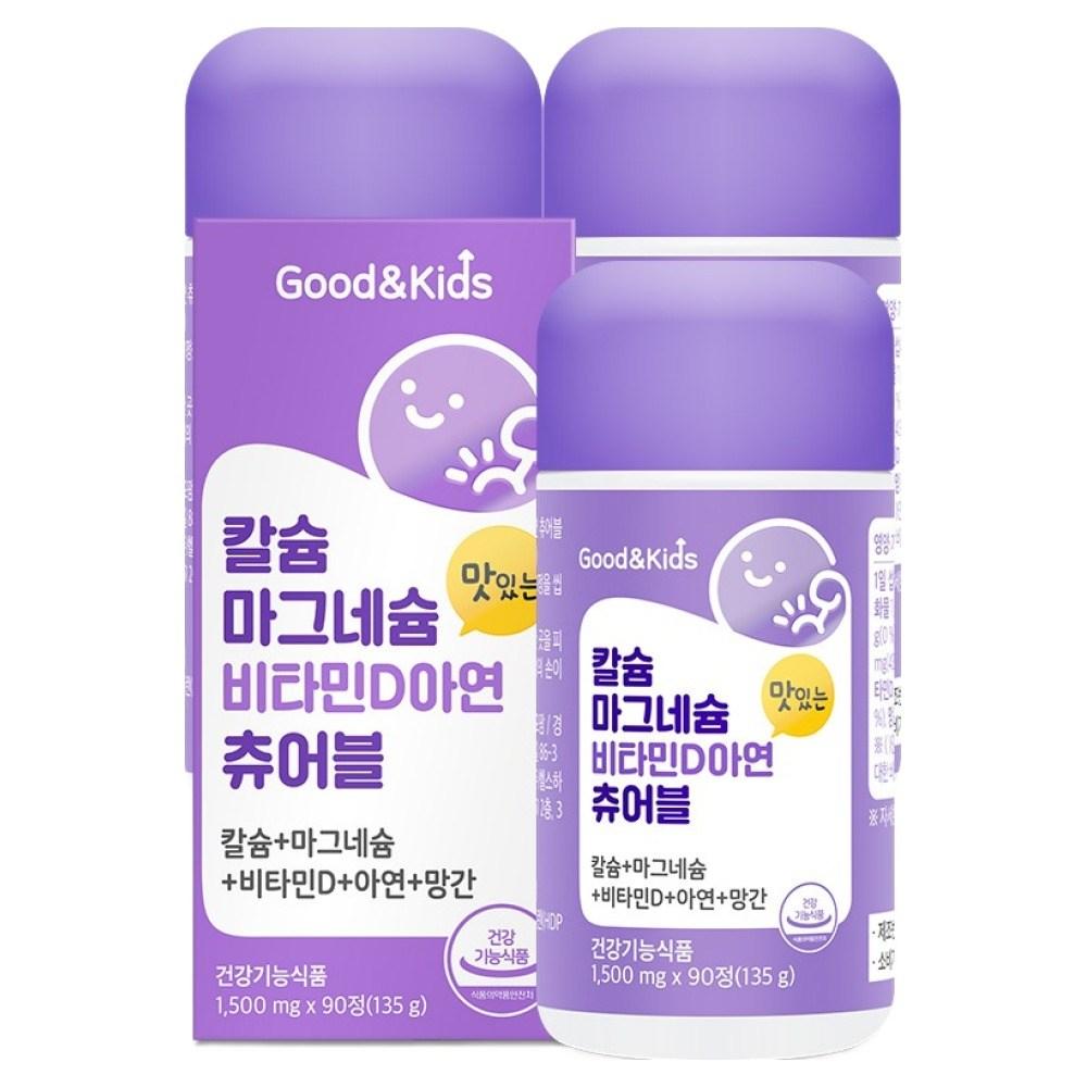 Good & Kids Natural Plus Calcium Magnesium Vitamin D Zinc Chewable 135g 90 Tablets 3 Pcs