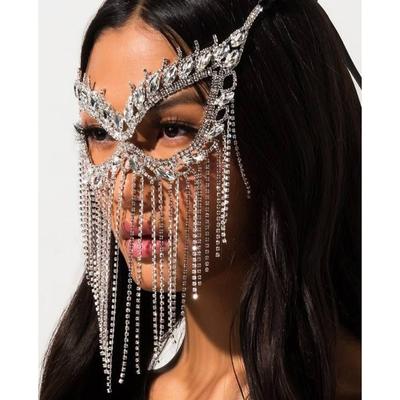 European And American Fashion Exaggerated Masquerade Ball Long Fringed Mask, Trendy Versatile Diamond Rhinestone Mask Face Mask