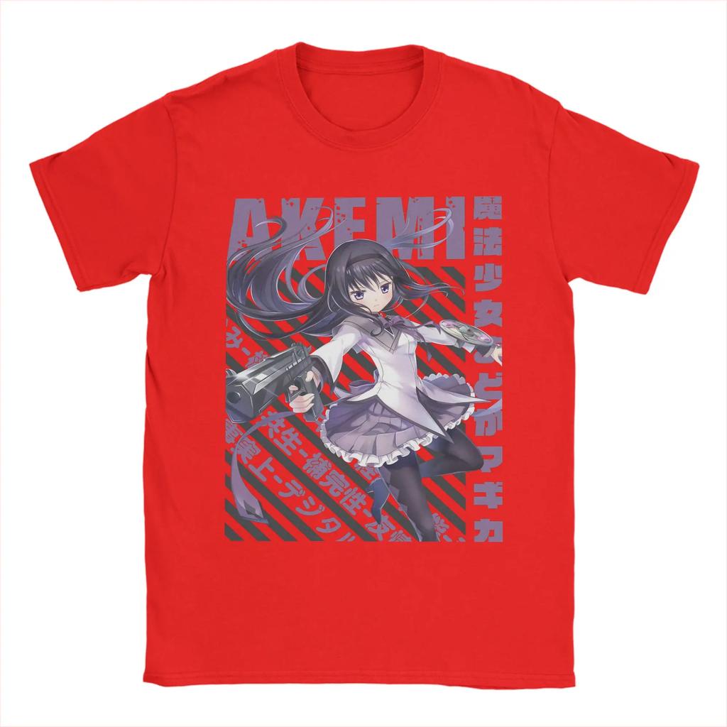Men T-Shirts Mahou Shoujo Homura Akemi Cotton Tee Shirt Short Sleeve Madoka Magica Anime T Shirt Crew Neck Clothing